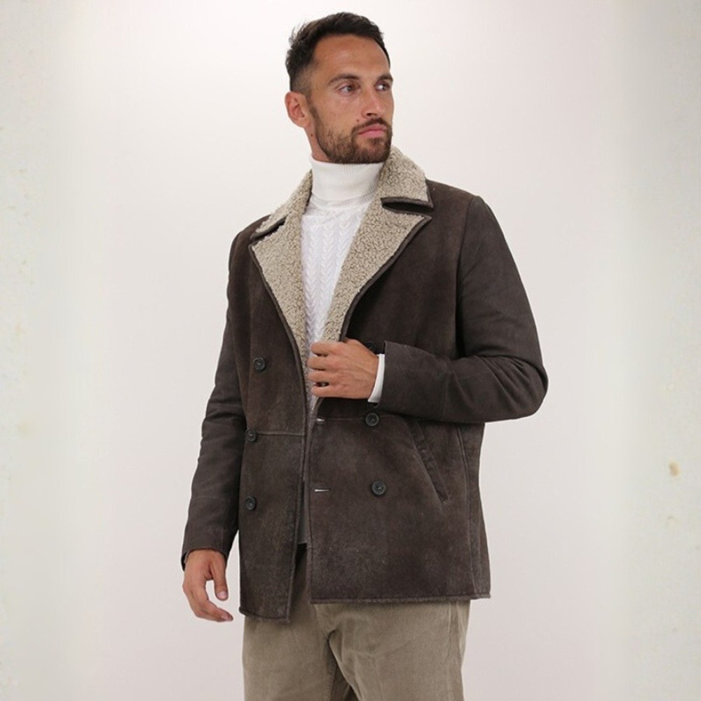 D'Amico‎ Mens Brown Suede Shearling Double Breasted Coat IT 52 NWT